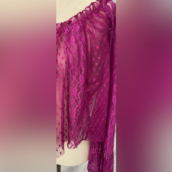 Free People A Little Love Lace Peasant Top Purple/Magenta Sheer Size Small - Picture 8 of 8